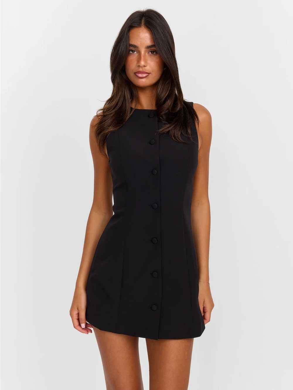 Classic Sleeveless Black Button-Front Mini Dress